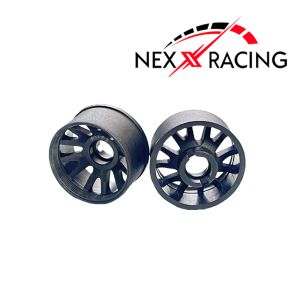 NXUSA-EVO-R+0 14 mm Nexx Racing “JUD” threaded carbon-fiber reinforced EVO Flanged Rear Wheels for Mini-Z