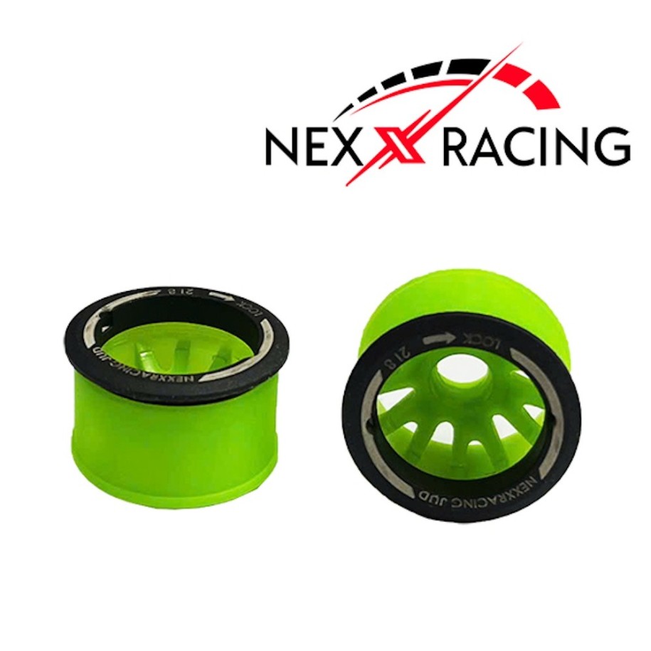NXUSA-EVO-F+2 Nexx Racing “JUD” threaded carbon-fiber reinforced EVO Flanged Front Wheels (2) pcs for Mini-Z (GREEN)
