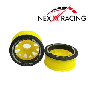 NXUSA-EVO-F+1 Nexx Racing “JUD” threaded carbon-fiber reinforced EVO Flanged Front Wheels (2) pcs for Mini-Z (Yello