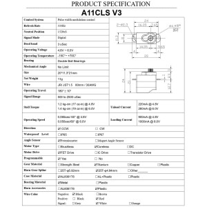 AGF-RC A11CLS V3 PROGRAMMABLE SERVO METAL CASE FOR MINI SCALE CARS (BLACK)