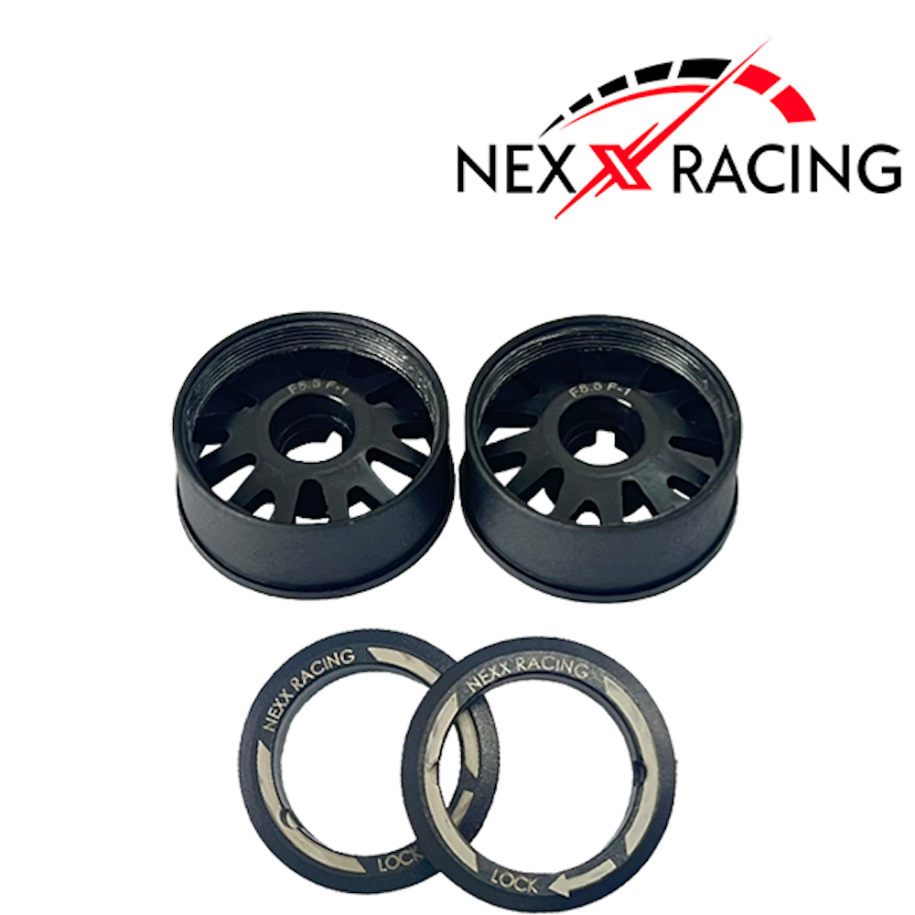 NXUSA-EVO-F+1 Nexx Racing “JUD” threaded carbon-fiber reinforced EVO Flanged Front Wheels for Mini-Z